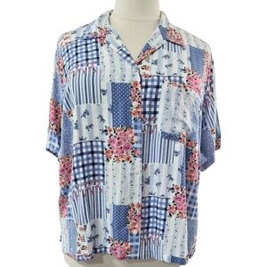Liz Claiborne Crazy Horse Floral Patchwork Button-Up Shirt Cottagecore Prairie